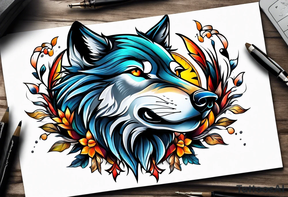 a wolf roaring tattoo idea