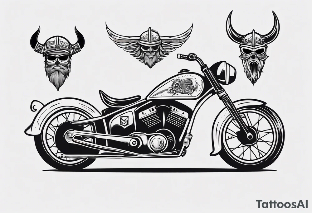 Vintage classic motorbike  with viking tattoo idea