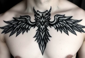 Symetrical upper chest tattoo, dark, animal icelandic symbols, bigest , chest tattoo tattoo idea