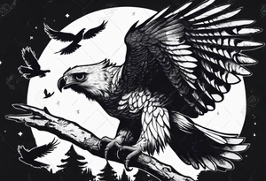 harpy eagle at night flying in the moonlight dark aesthetic tattoo idea