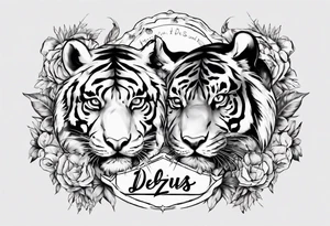 i want my last name ‘DEZIUS’ with a tiger tattoo idea