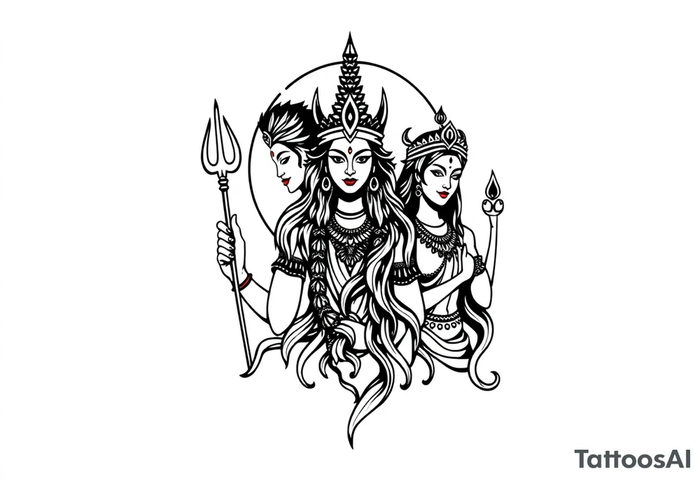 Lord Shiva, Godess Kali, Godess Lilith Together with the moon in the background tattoo idea