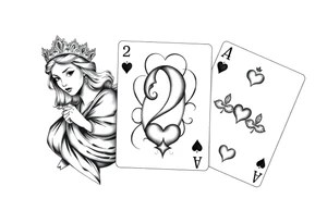 (Queen of hearts, 2 of hearts and 4 of hearts) playing cards tattoo idea
