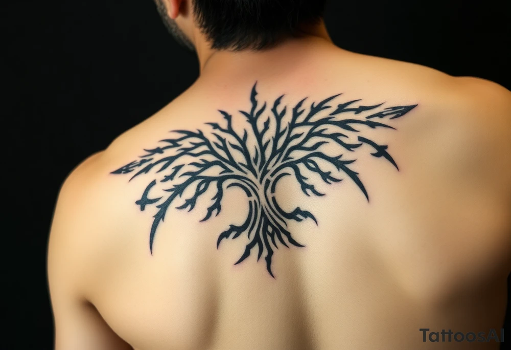 extravagant sacred nnative tree of life who roots rdrive deep into mother eart who has a faceless sillowet of grandmother tattoo idea