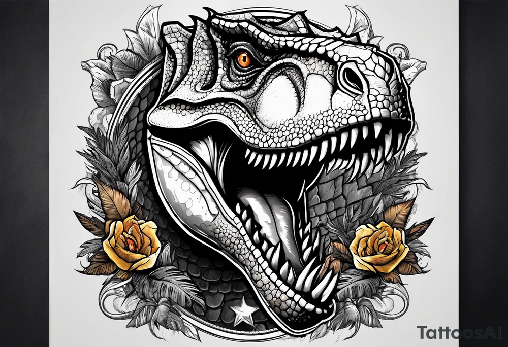dinossauro ti-rex abraçado em um anjo tattoo idea