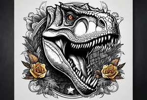 dinossauro ti-rex abraçado em um anjo tattoo idea
