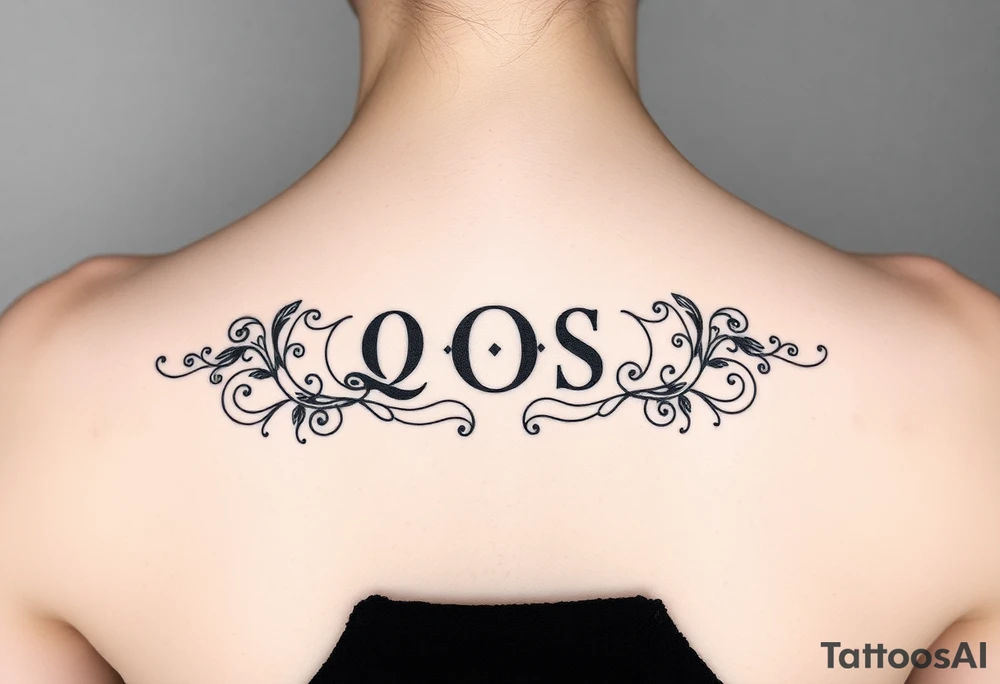 text reading "QOS" across a womb tattoo tattoo idea