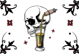 “I’ll drink your poison if you fill the cup” skull, glass, pouring liquid tattoo idea