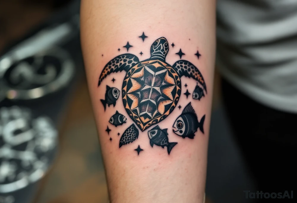 Turtle among the fishes tattoo idea