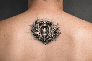 Fire sprinkler design plan fading into Fire and Water tattoo idea