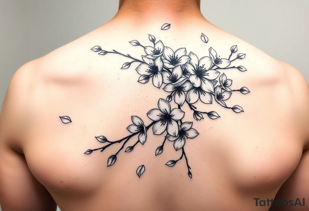 delicate cherry blossoms swirling in spring breeze with petals tattoo idea