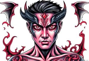 Handsome Asian young guy with demon eyes tattoo idea