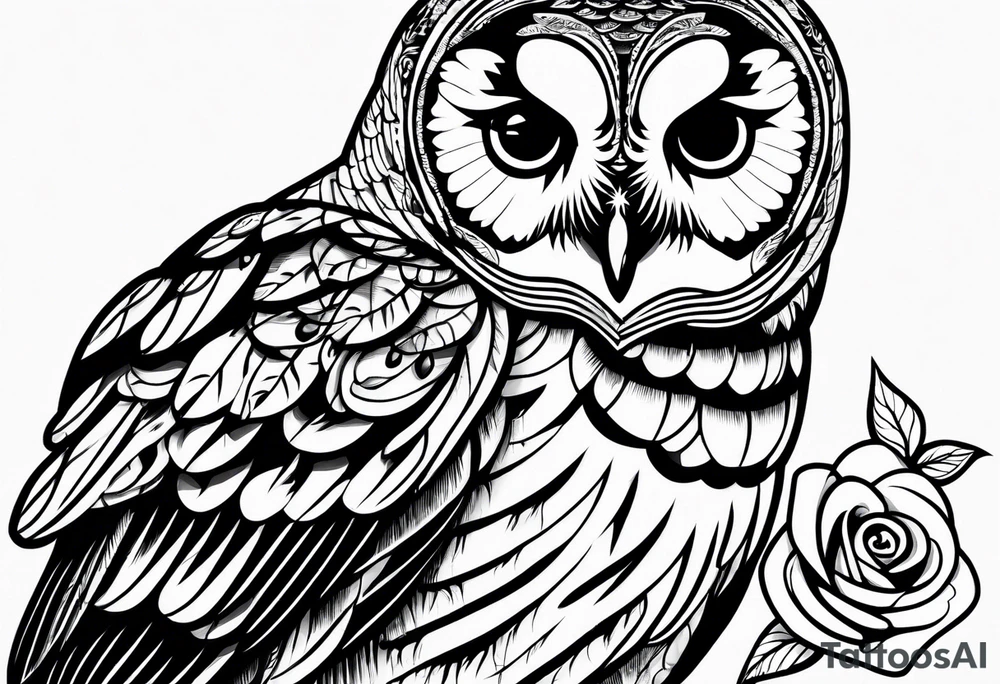 Barred owl and a rose tattoo idea