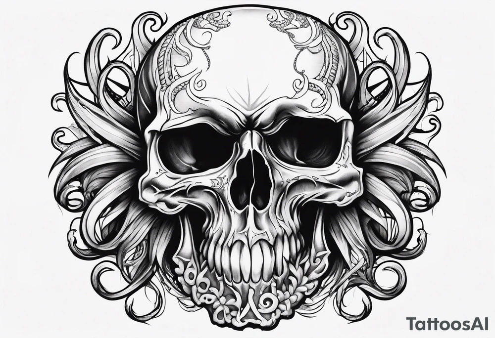 Puerto Rican skull with tentacles tattoo idea