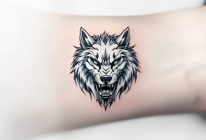 忠 (zhōng, “loyalty”) in steel blue beside a wolf or lion denotes honor and devotion. tattoo idea