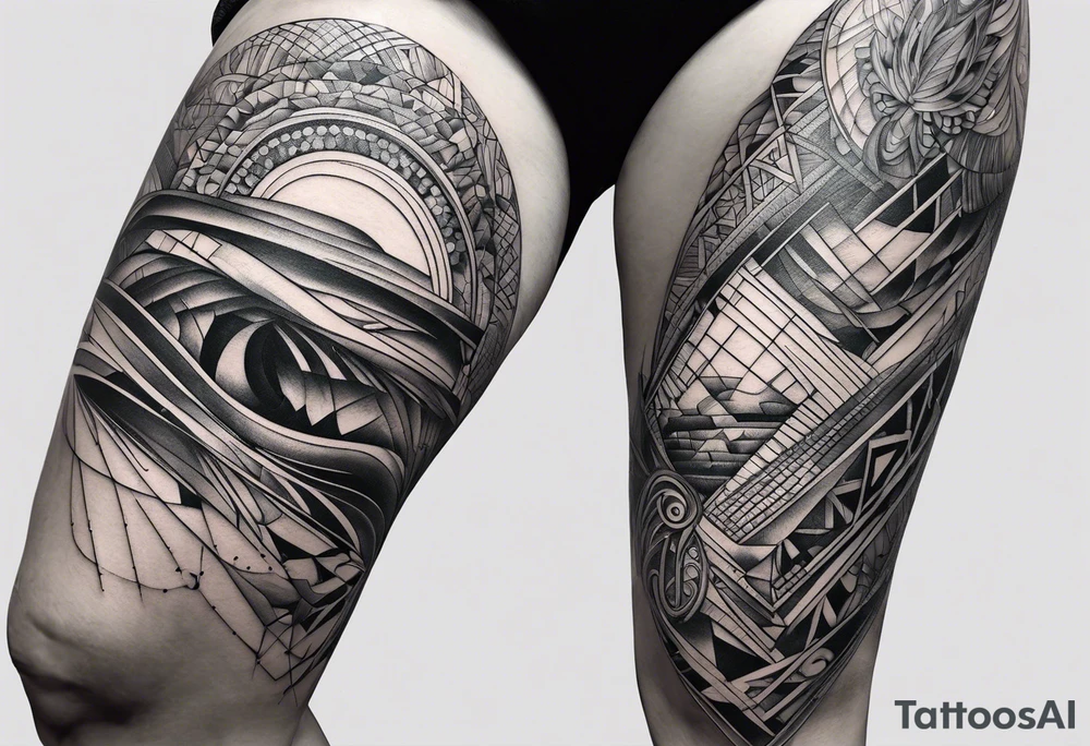 abstraction lines on leg tattoo idea