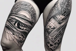 abstraction lines on leg tattoo idea