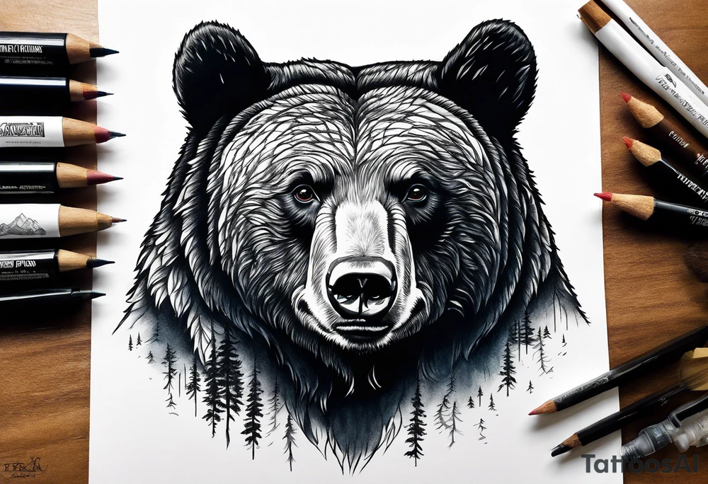 black bear mountain forest tattoo idea