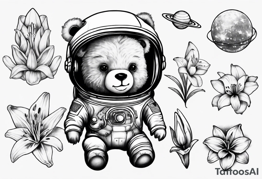 Teddy bear astronaut Lily galaxy tattoo idea