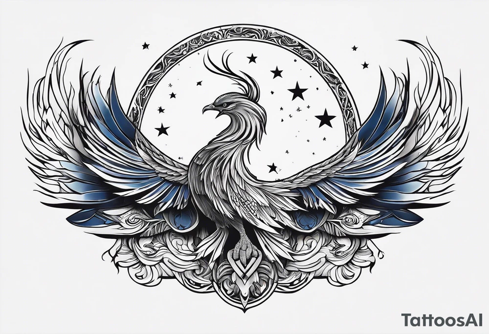 phoenix sur une lune bleu tattoo idea