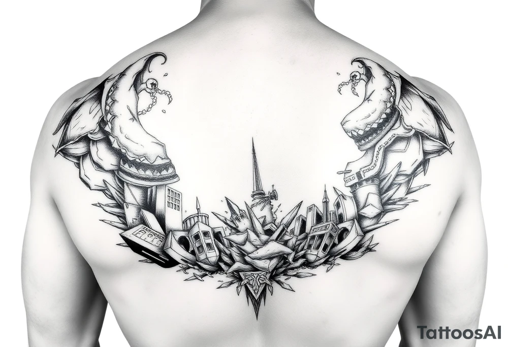 Beautiful disaster on front thight tattoo idea