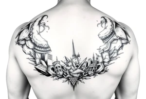 Beautiful disaster on front thight tattoo idea