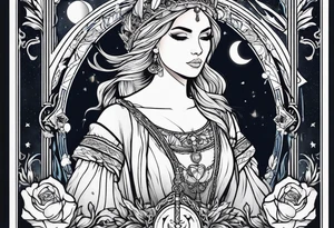 Lady of the lake in a tarot card design tattoo idea