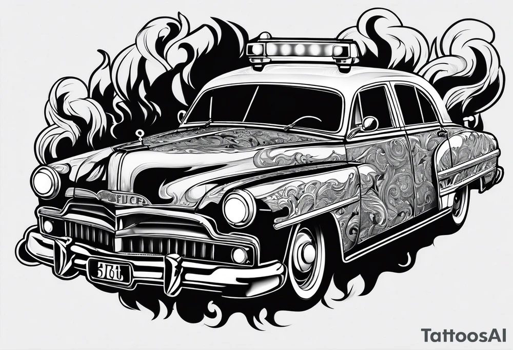 Police car on fire tattoo idea