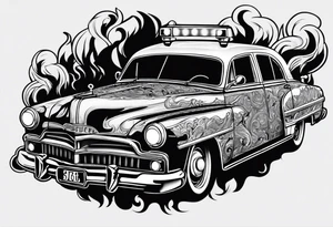 Police car on fire tattoo idea