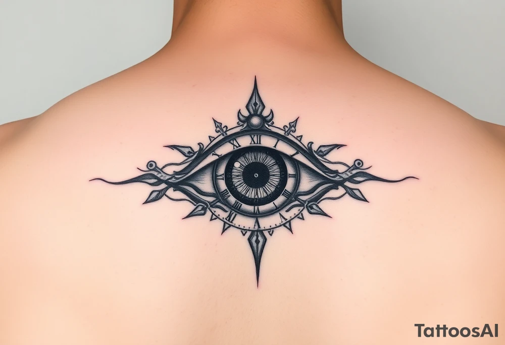 All seeing eye with clock hands and numerals tattoo idea