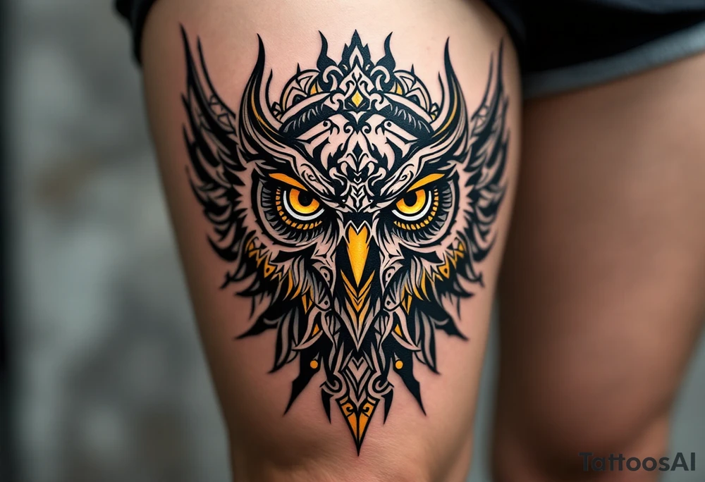 and owl associated with a bull and has Dayak heritage and planetary aspect of Venus tattoo idea