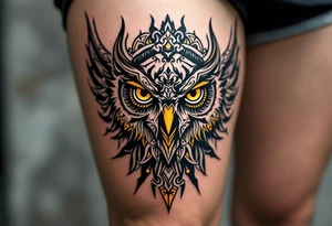and owl associated with a bull and has Dayak heritage and planetary aspect of Venus tattoo idea