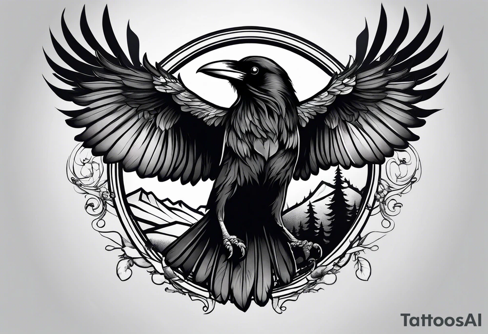 a raven on the back of a wolf tattoo idea