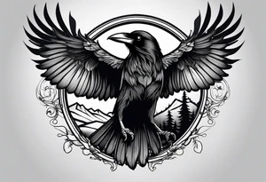 a raven on the back of a wolf tattoo idea