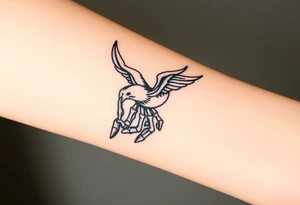Skeleton hand reaching out of the ocean for a flying swallow tattoo idea