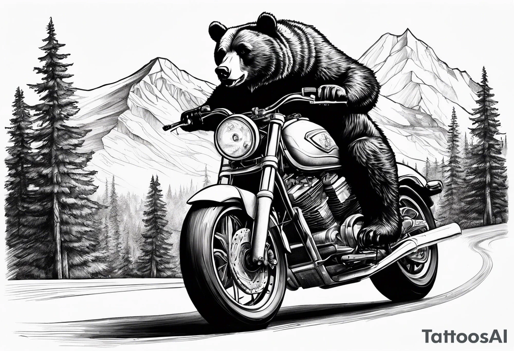 Bear riding motorcycle tattoo idea