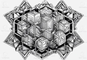 blocks and lines hexagons and jigsaw puzzle tattoo idea