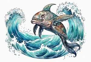 a beautiful sea creature standing in the sea surrounded by crashing waves tattoo idea
