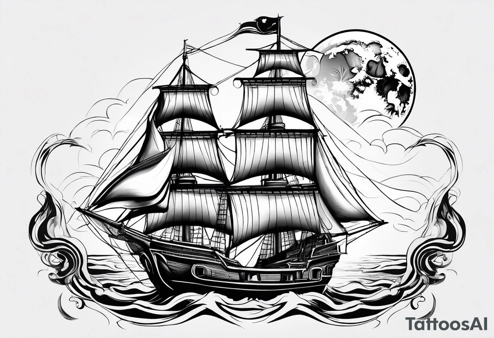 phoenix survolant un voilier. lune. phare marin tattoo idea