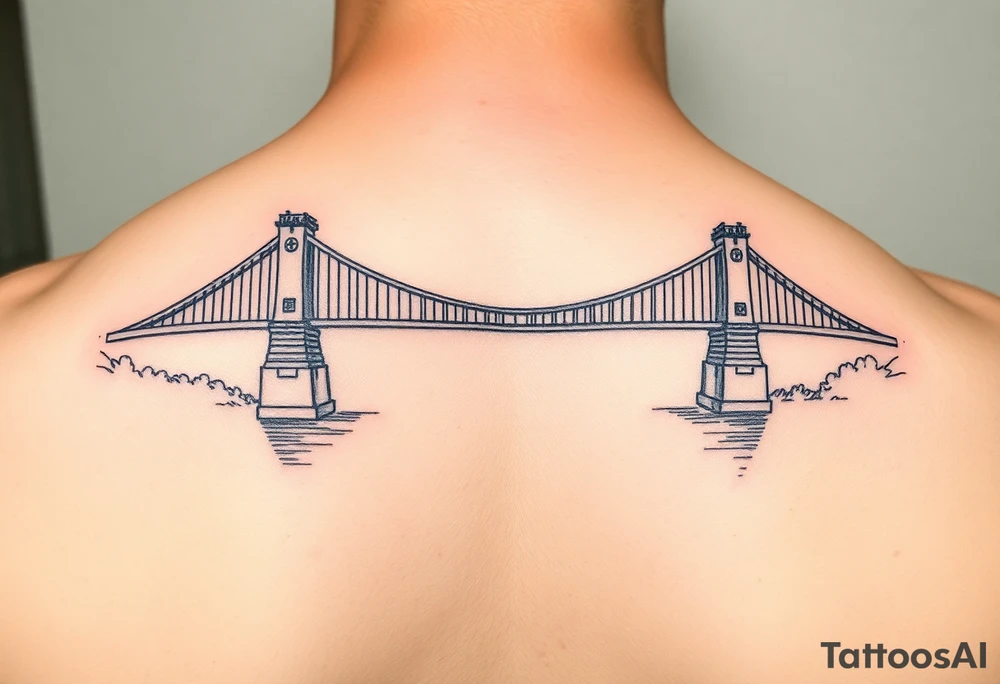 Fine line tattoo of the fort Duquesne bridge with vintage vibes tattoo idea