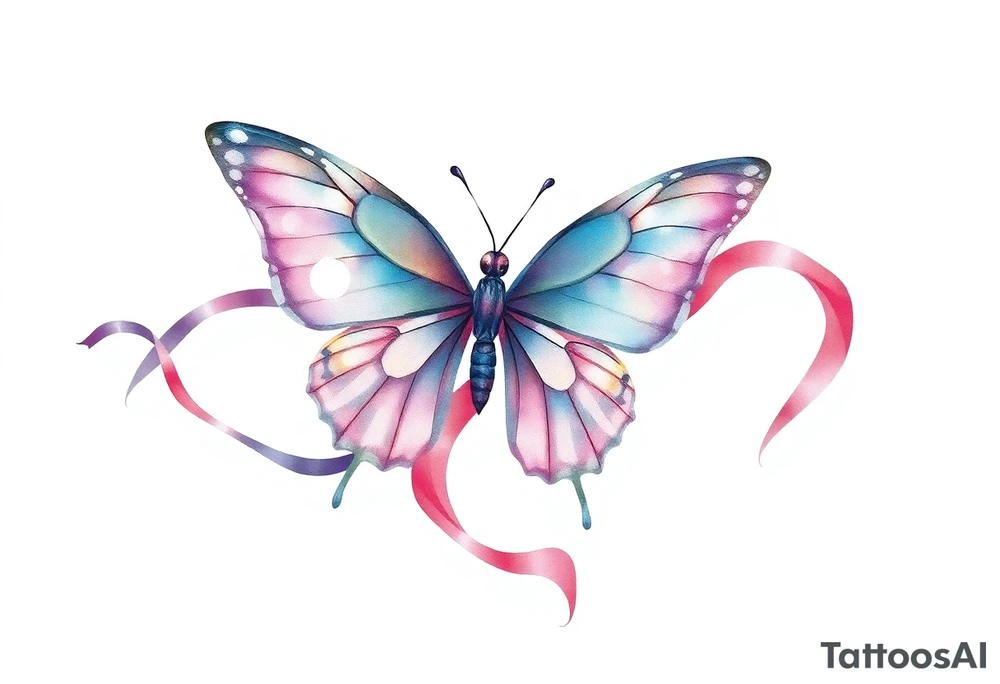 ethereal butterfly with flowing silk ribbons in moonlight tattoo idea