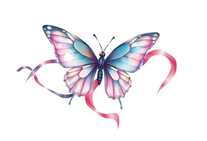 ethereal butterfly with flowing silk ribbons in moonlight tattoo idea