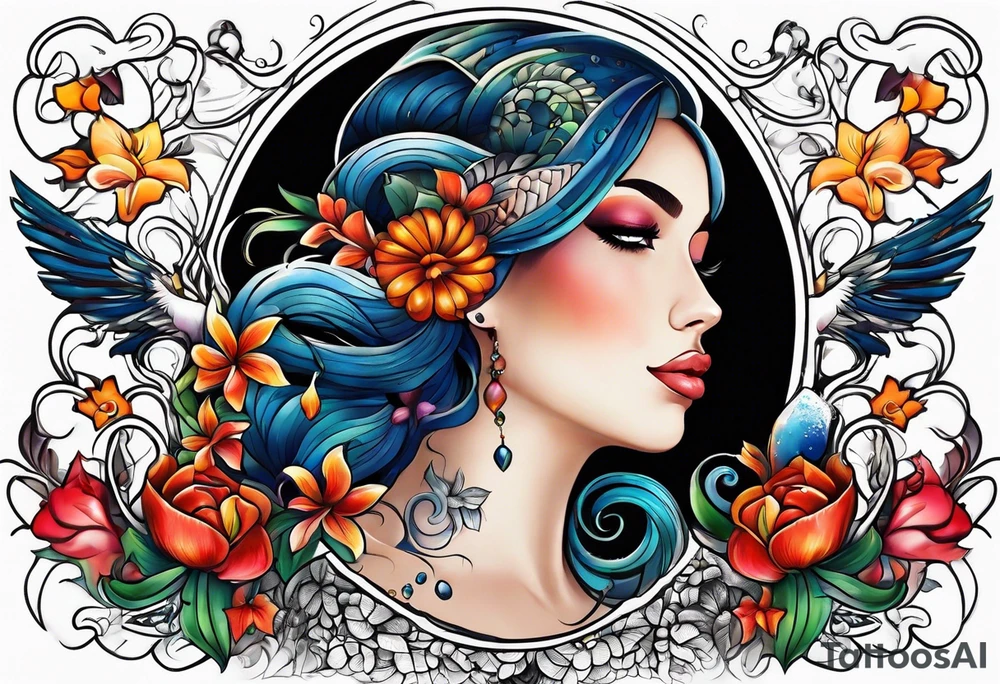 sea, night, flower, republic dominicana tattoo idea