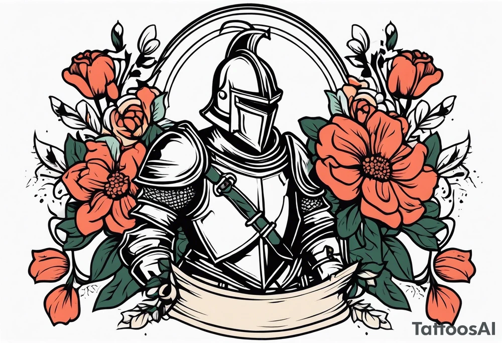 knight

old school vintage simple traditional design with vintage flowers surrounding
bold color simple tattoo idea