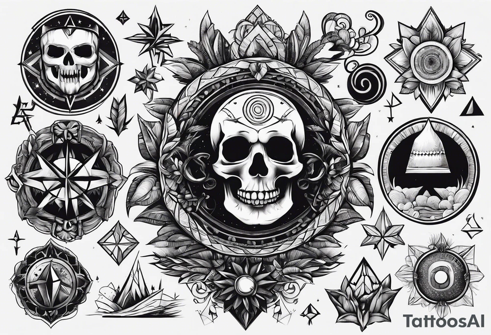 a bunch of ocultism signs tattoo idea