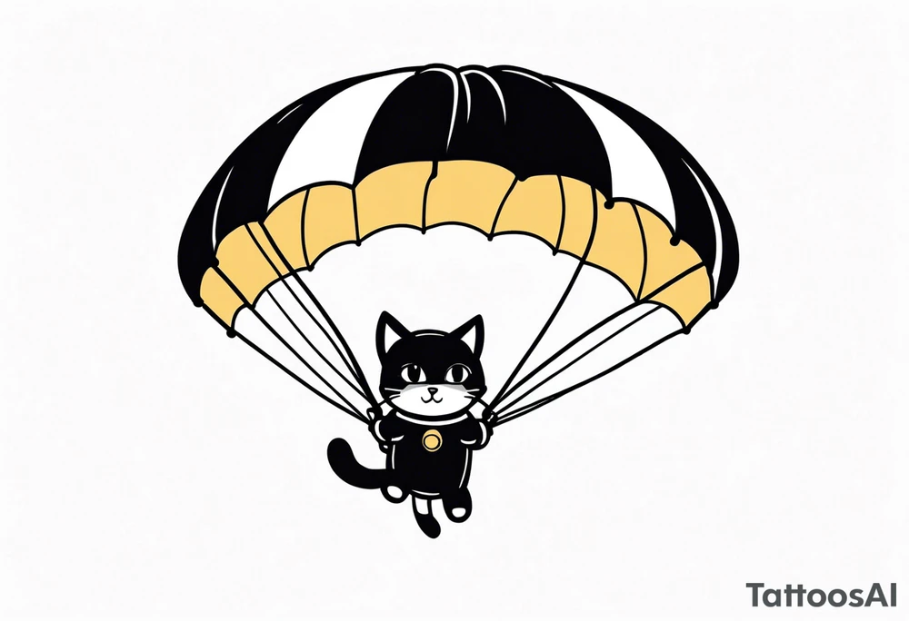 a cat parachuting after skydiving tattoo idea