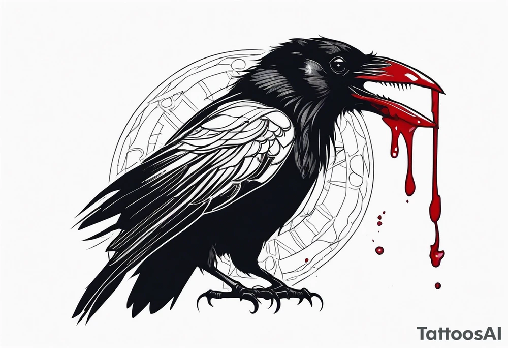 black raven with blood in mouth tattoo idea