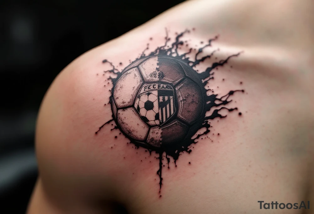A red and white split soccer ball with the club’s crest etched in the center. tattoo idea