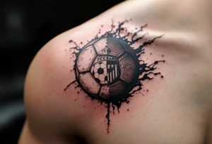 A red and white split soccer ball with the club’s crest etched in the center. tattoo idea