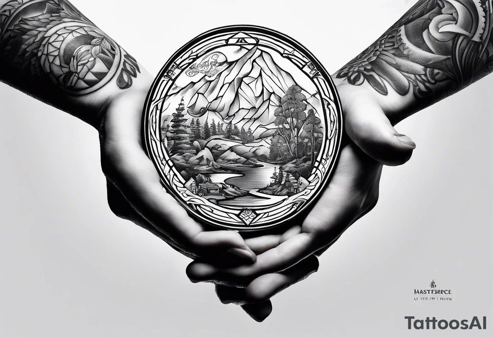 the world in my hands with a quote talking about taking risks and getting money tattoo idea